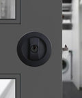 Round Pocket Door Privacy Latch Set For 35mm To 55mm Thick Doors Flush Mounted With Large Locking Lever Stainless Steel Privacy Hardware