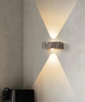 BFFGKGL Wabi Sabi LED Wall Sconce Vintage Industrial Natural Stone Wall Light Fixture Hardwired Mid Century Modern close-up with light
