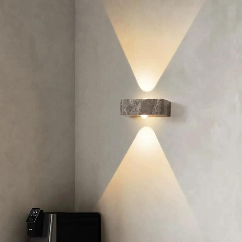BFFGKGL Wabi Sabi LED Wall Sconce Vintage Industrial Natural Stone Wall Light Fixture Hardwired Mid Century Modern close-up with light