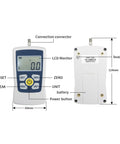 Digital Force Gauge Dynamometer For Push And Pull Testing Budget Friendly 500N Unit With Real Time Peak And First Peak Modes Four Units N Kg Lb Oz And Custom Acceleration Setting For Precise Compression Readouts, front and back view, 60mm wide, 124mm tall