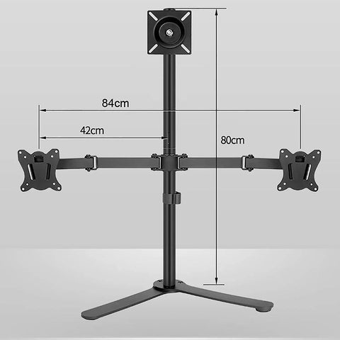 Rock Solid Triple Monitor Stand Built Like A Tank Heavy Duty Full Motion Adjustable Arms with dimensions 84cm x 42cm x 80cm.