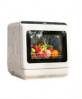 Snappy Portable Countertop Dishwasher With Built In One Point Six Gallon Tank For No Sweat Cleaning Top Shelf Results And Quick Faucet Hookup Without Messy Drain Lines showing fruits inside.