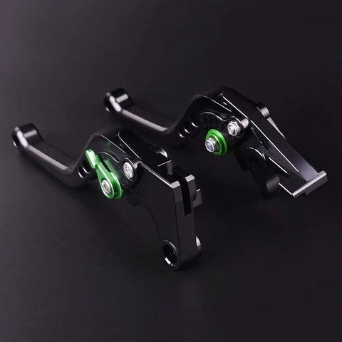 Adjustable Short Brake And Clutch Levers For Kawasaki Z900 Ninja 650 Z650 Ergonomic Anodized 6061 Aluminum motorcycle parts with green accents.