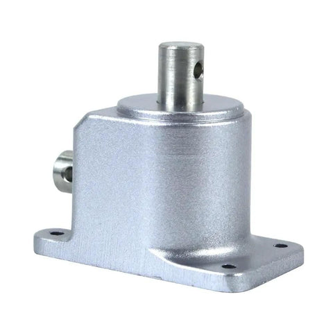 Side view of Right Angle Bevel Gearbox 1.5 Module 20 Teeth 90 Degree Drive Gear, aluminum alloy and steel, 15mm shaft, compact design