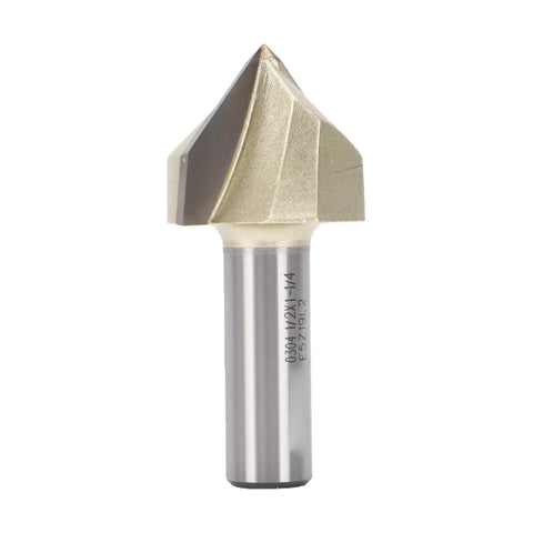 Top Notch Jauarta V Groove Router Bit With 1/2 Inch Shank And 90 Degree Flute, suitable for smooth routing on wood and plastic.