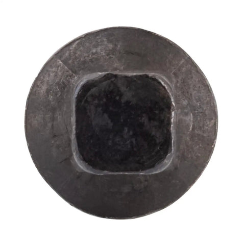 Solid Beef Black Steel Bed Bolt With Matching Nut To Clamp Wooden Frames Tight Without Any Drama Using Vintage Antique Hardware For Fast Room Fixes That Never Quit And Hold Everything Down - top view of square head bolt.