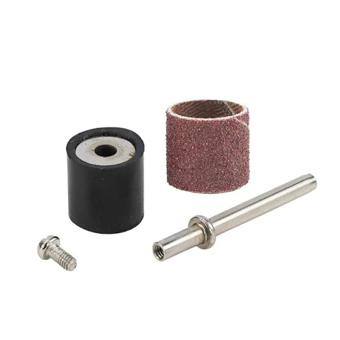 Kickass 12 Point 7 Millimeter Sanding Drum Kit Offering No Sweat Operation With Tight Grip Abrasive Bands In Eighty One Twenty One Eighty Grits For Rapid Rust Removal Jobs, includes sanding drum, arbor and screw.