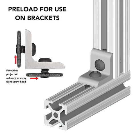 1/4-20 Button Head Socket Cap Screws 1/2 Inch Long With Slide-In Economy T-Nuts Steel Hardware installed on T-slot for brackets