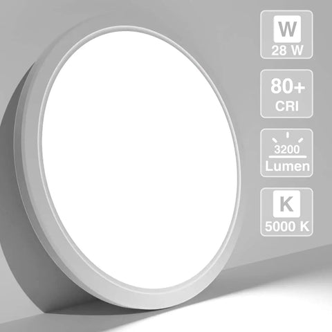 Six Pack 12 Inch Dimmable Flush Mount LED Ceiling Light 28W 3200LM 5000K Daylight White No Flicker Bright For Garage Apartment Restaurant Workshop And More showing round design
