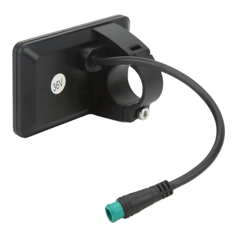 Rear view of Real Time Battery Readout Electric Bike LCD Meter Panel for 36V Cycling showing connection port and mounting bracket