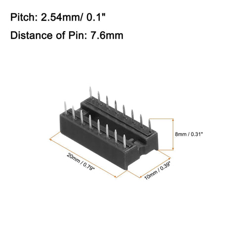 DIP IC Socket Adapter Kit 20 Pack With 2.54mm Pitch 16 Pin Soldering Flat Circuit Chip Sockets Dimensions