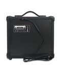 Back view of Portable 20W Electric Guitar Amp For Beginners With Headphone Output And Aux In, Distortion, Treble, Bass, and Volume Controls