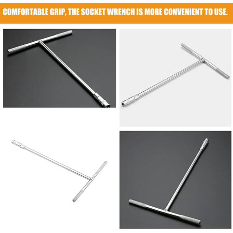 A Real Deal T Handle Socket Wrench Kit With Deep Socket Bore For Heavy Duty Mechanical Maintenance And Quick Garage Fixes That Kick Ass Under Rigorous Daily Shop Conditions, showing a chrome-finished T handle.