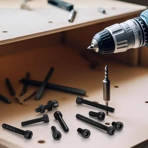 Heavy Duty Carbon Steel Hex Socket Head Cap Screws Kit 186 Piece Set With Nuts And Washers Black Finish For General Machinery And Home Repairs Q235 Level Four Point Eight Grade Tough As Nails Fasteners in drill use