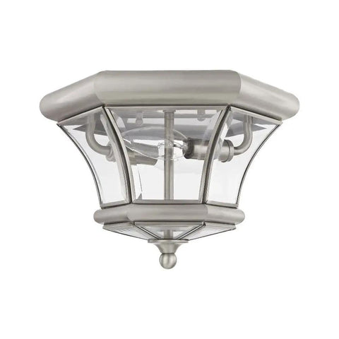Monterey Dope 2 Light Flush Mount Outdoor Indoor Brushed Nickel Solid Brass Fixture With Clear Beveled Glass Classic Traditional