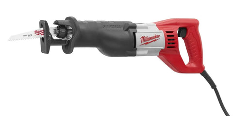 Heavy Duty Corded Reciprocating Saw Kit With A Badass 12 Amp Motor Punching Out 0 To 3000 Spm For Any Demolition Job Built Totally Rock Solid And Made In Usa With Three Quarter Inch Stroke Plus Gear Clutch Guard, compact design.