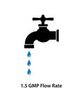 Graphic of faucet with water drops indicating 1.5 GMP flow rate, related to Three Handle Tub And Shower Set In Chrome.