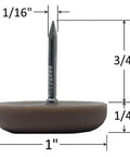 Keep Your Hardwood Floors Pristine With Hella Tough One Inch Nylon Slider Glides For Chairs And Tables To Shield Surfaces From Ruined Finishes Glide Like Butter Over Tile Carpet No Sweat Installation Saves You Money Pack 25 Brown showing 1 inch brown furniture glide with dimensions.