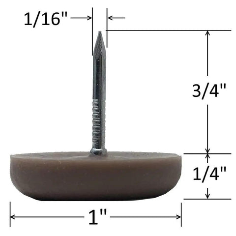 Keep Your Hardwood Floors Pristine With Hella Tough One Inch Nylon Slider Glides For Chairs And Tables To Shield Surfaces From Ruined Finishes Glide Like Butter Over Tile Carpet No Sweat Installation Saves You Money Pack 25 Brown showing 1 inch brown furniture glide with dimensions.