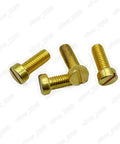 Kickass Solid Brass Slotted Cheese Head Machine Screws M2.5 Through M10 Bad Boy Assortment Kit For Home Repairs And Auto Restoration Includes 100 Pcs Of High Performance Fasteners That Stay Put Every Single Day, showcasing four slotted brass screws.