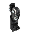 Close-up of an L-Shaped Speaker Tripod Caster with Silent Ball Bearings, featuring durable black housing and smooth wheel.