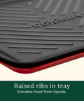 Close-up of Grilling Prep And Serve Trays Set 17 x 10.5 Inch Dual Nesting Trays showing raised ribs on black tray