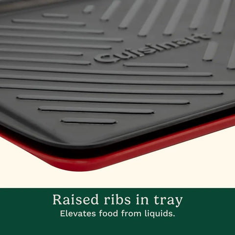 Close-up of Grilling Prep And Serve Trays Set 17 x 10.5 Inch Dual Nesting Trays showing raised ribs on black tray