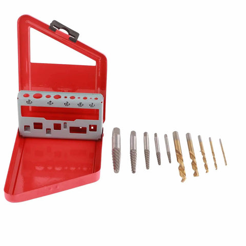 Heavy Duty Alloy Steel Screw Extractor Kit That Gets The Job Done With 10 High-Performance Left Hand Drill Bits For Pulling Stubborn Stripped Bolts And Fasteners Without A Hassle, red case
