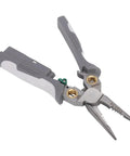 8 In 1 Heavy Duty Wire Stripper Pliers With Integrated Voltage Tester For Electricians Crimping Cutting Twisting And Short Circuit Testing Essential Electrical Tool, gray handles, steel plier jaws.