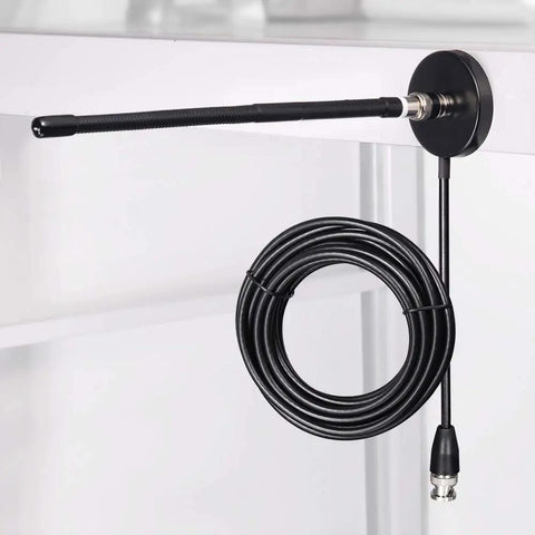 27MHz CB Radio Antenna Soft Whip With Magnetic Base For Handheld And Mobile Use Flexible Durable Antenna With BNC And PL259 Male Connectors Delivers Beefy Range For Cobra Midland Uniden Maxon President Portable Radios, mounted on surface with coiled cable