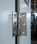 Heavy Duty Stainless Steel Flat Hinges With A Slick Silver Finish 20 Pack close-up, screw mount for cabinets and windows.