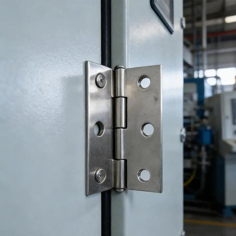 Heavy Duty Stainless Steel Flat Hinges With A Slick Silver Finish 20 Pack close-up, screw mount for cabinets and windows.