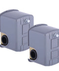 Two gray plastic Pumptrol 30-50 psi pressure switch units for well pump; top screw terminals, brass inlet port