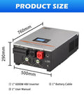 6000W Solar Inverter 48V DC To 120V/240V AC Split Phase Output dimensions and components view