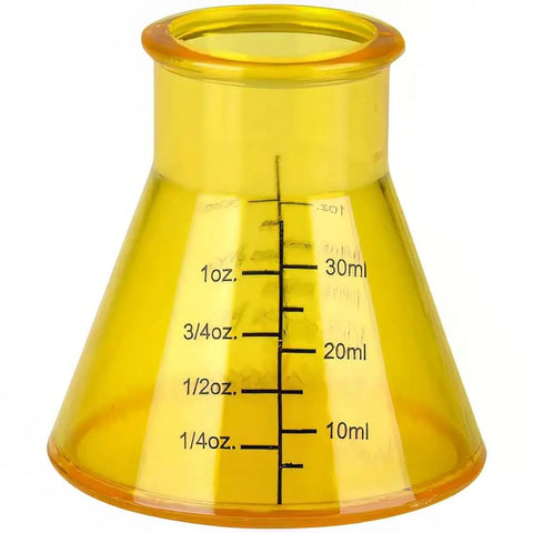 Yellow beaker-shaped shot glass from 4 Piece Chemistry Beaker Shot Glass Set For Parties And Science Nerds, Lab Style Drinking Glasses.