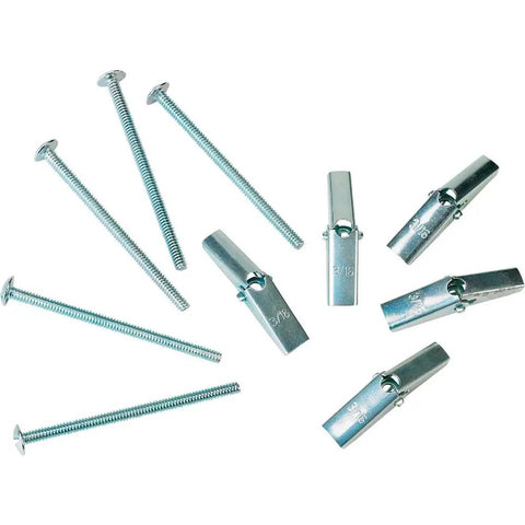 Heavy-Duty Wall Anchor Toggles And Screws For Hollow Drywall No Studs Required Tap-In Dummies Secure Fit 5-Pack loose metal fasteners and toggle anchors.