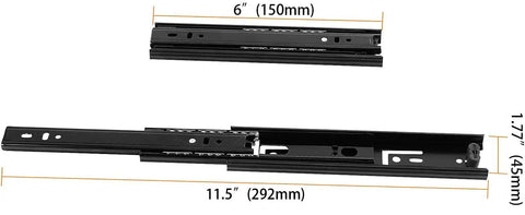 8 Pairs 6 Inch Full Extension Drawer Slides Kit Ultra Quiet 3 Section Ball Bearing Side Mounted Heavy Duty Sliders With 64 Mounting Screws Black Finish, 6-inch black slide