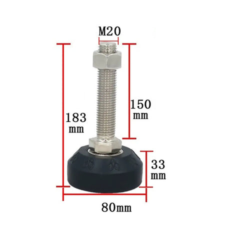 8 Piece Heavy Duty Metal Leveling Feet With 3 Inch Diameter Pads, adjustable leveling foot with M20 bolt and wear resistant base.