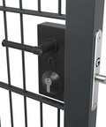 Badass Stainless Steel Gate Lock With Adjustable Deadbolt And Three Keys For Heavy Duty Fence Security Built Tough For Daily Outdoor Use On Wood Or Metal Gates mounted on a metal gate.