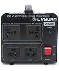 Front view of Voltage Transformer Converter 2000 Watt Step Up And Step Down Power Adapter with 2 US and 2 universal outlets.