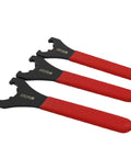Heavy Duty ER Spanner Wrench For Collet Chuck Holder Spindle Nut Fits ER16 To ER50 Precision Tool Grip, set of three with red handles.