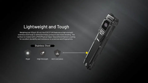 Ultra Slim EDC Flashlight With 3100 Lumens USB C Rechargeable Dual Switch Pocket Badass Light, stainless steel body, rugged design