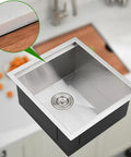 Undermount Bar Sink 13x15 Inches 16 Gauge Stainless Steel Deep Basin Nine Inch Depth With Three And A Half Inch Drain installed