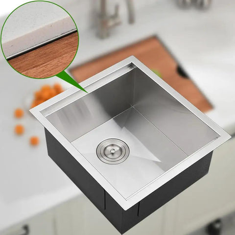 Undermount Bar Sink 13x15 Inches 16 Gauge Stainless Steel Deep Basin Nine Inch Depth With Three And A Half Inch Drain installed