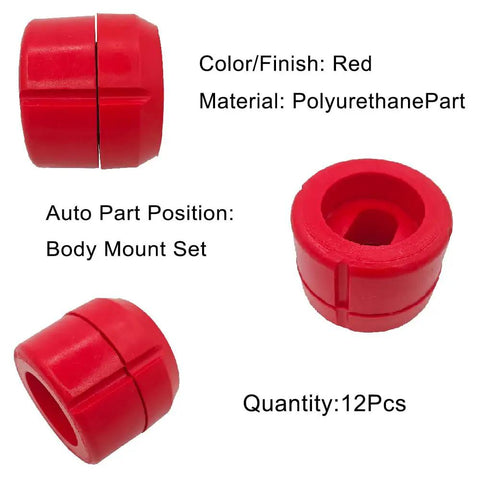Red Beefed Up Polyurethane Body Mount Bushing Kit With Metal Ring Direct Fit For 1981 To 1987 Chevy C10 C20 K10 K20 K30 And GMC Trucks