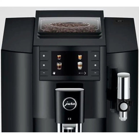Top Shelf Heavy Duty Fully Automatic Coffee Maker With Real Bean To Cup Fresh Grind And Sleek Interface For Smooth Effortless Home Barista Brewing Action, featuring touchscreen and grinder.