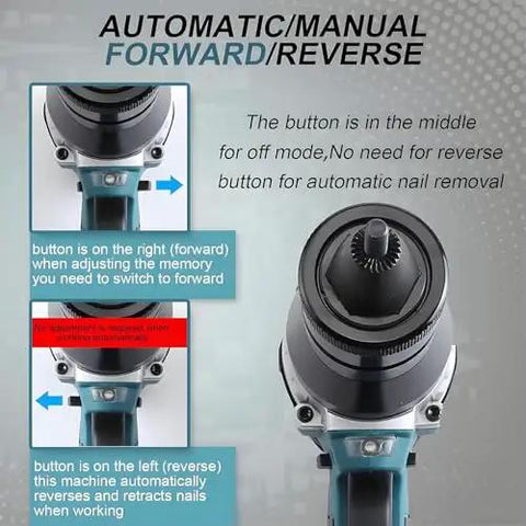 Heavy Duty Cordless Rivet Nut Tool With 26 Volt 5200 Mah Battery For M3 Through M12 Sizes diagram showing forward and reverse buttons