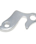 Universal Bicycle Derailleur Hanger Replacement silver tone alloy part with two holes for frame attachment