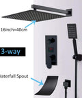 UMJIGF Led Digital Display Shower System Wall Mounted Concealed Shower Faucet Set Multifunction Matte Black with 16-inch shower head.
