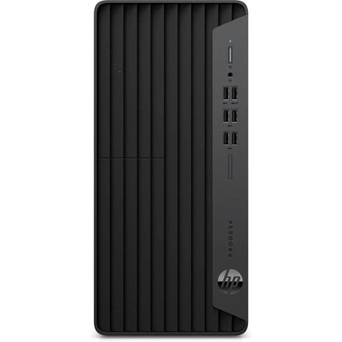 Front view of ProDesk 600 G6 Tower Desktop Computer MT PC With Intel Core i5 10500 256GB SSD 16GB RAM Windows 11 Pro WiFi And Bluetooth Keyboard And Mouse Included Home Office Minitower PC Refurbished